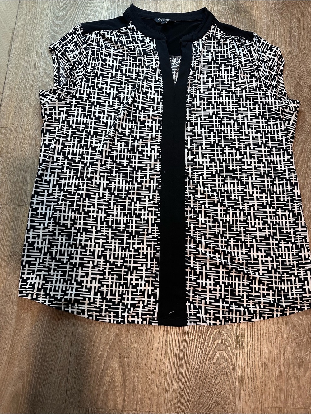 George Black & White Geo-Print Cap Sleeve Blouse